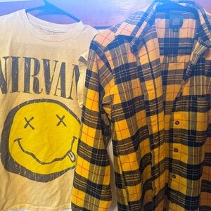 Nirvana with Yellow and Black Plaid woman’s Shirt bundle